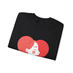 Heart Profile Crewneck Sweatshirt — Minimal Red Heart Portrait Graphic, Women face in Heart