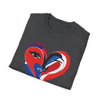 Heart Face Graphic T‑Shirt Red & Blue Abstract Love Design