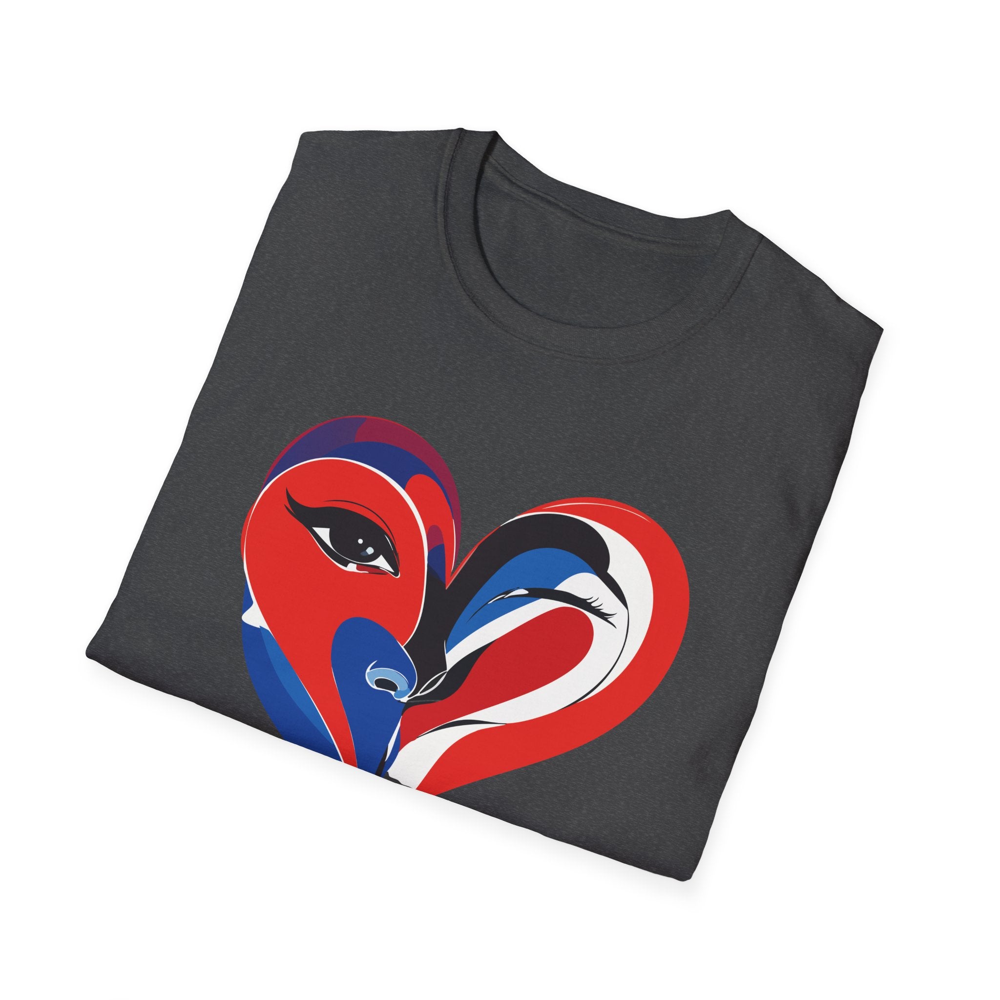 Heart Face Graphic T‑Shirt Red & Blue Abstract Love Design