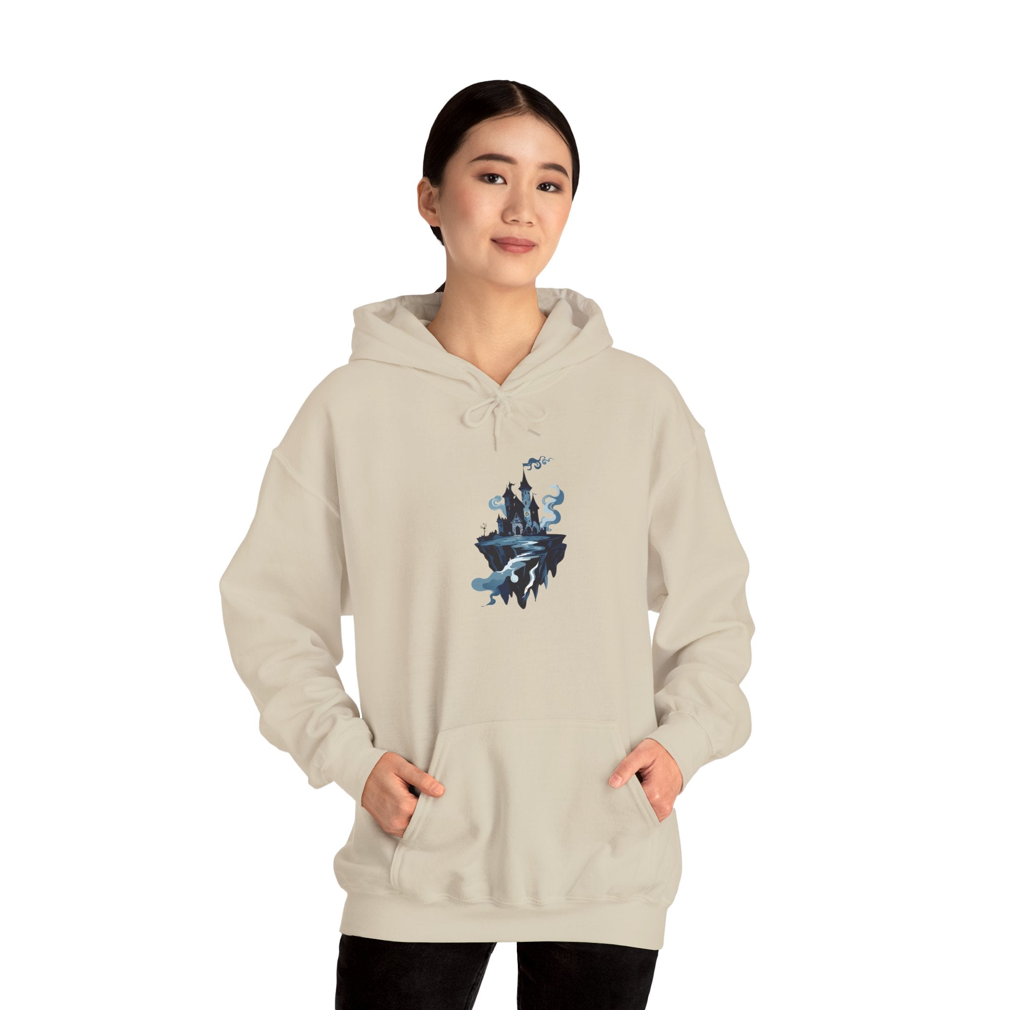 Castle Island Hoodie Floating Gothic Castle Graphic Hooded Sweatshirt