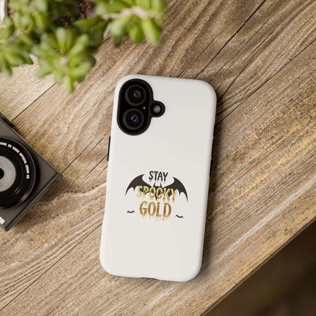 Stay Spooky Gold Phone Case Halloween Bat Design