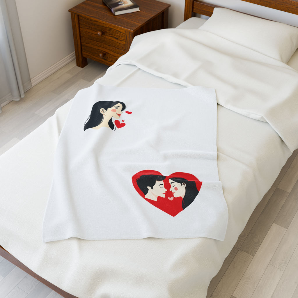 Romantic Couple Heart Velveteen Plush Blanket Cute Pop-Art Love Design