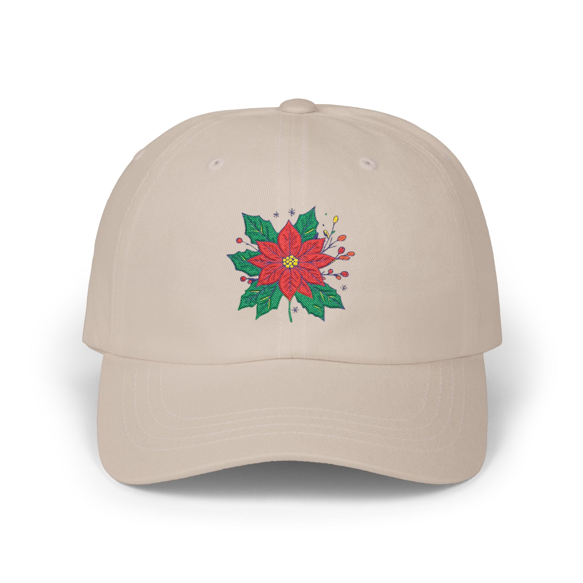 Poinsettia Dad Cap Holiday Floral Embroidered Baseball Hat