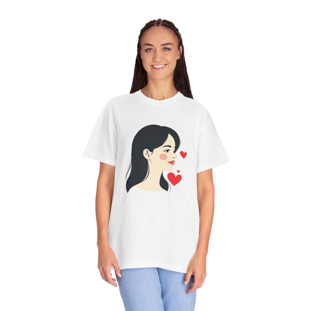 T-Shirt — Minimal Cute Girl Profile with Hearts Graphic