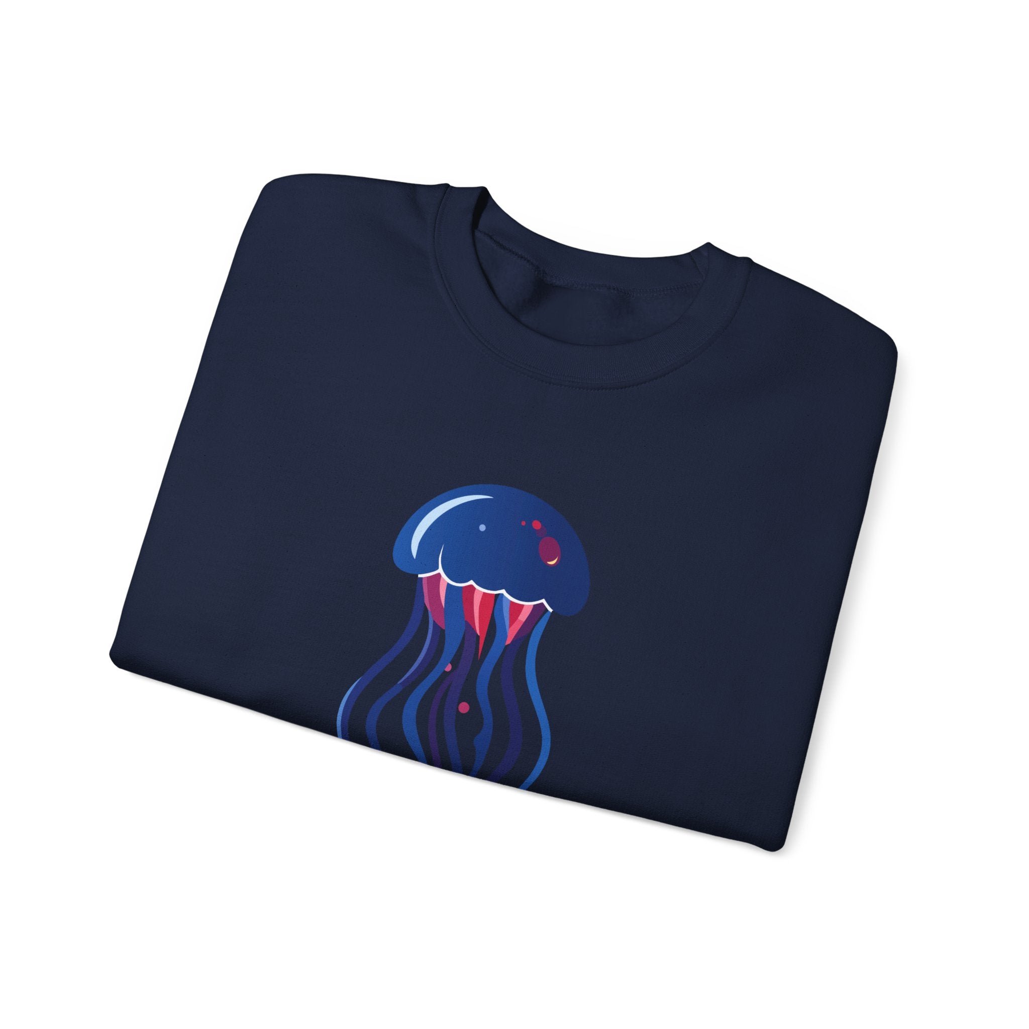 Jellyfish Graphic Crewneck Sweatshirt Cute Blue & Pink Ocean Animal Tee for Beach Lovers