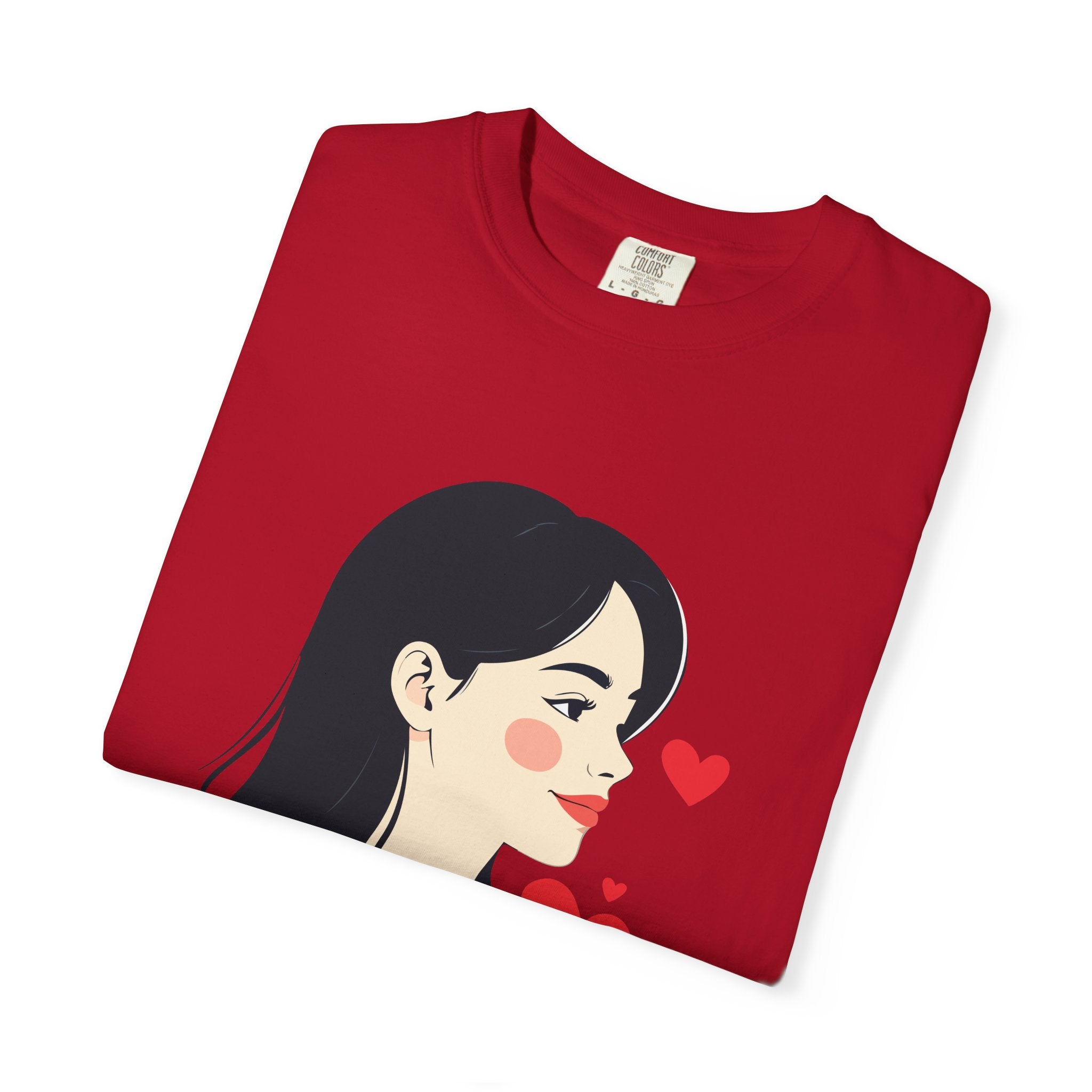T-Shirt — Minimal Cute Girl Profile with Hearts Graphic