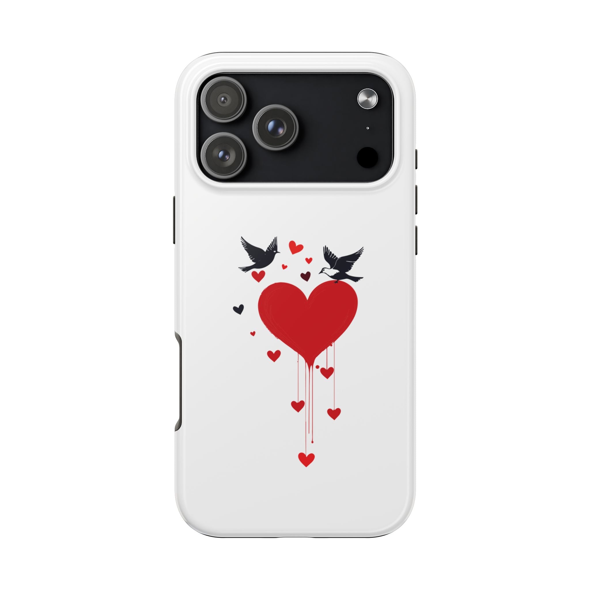 Tough Phone Case Red Dripping Heart with Doves Valentine's Protection