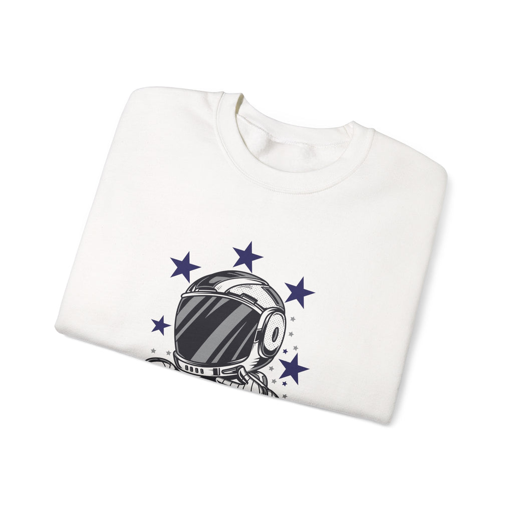 Astronaut Riding Scooter Crewneck Sweatshirt Retro Space Biker Graphic