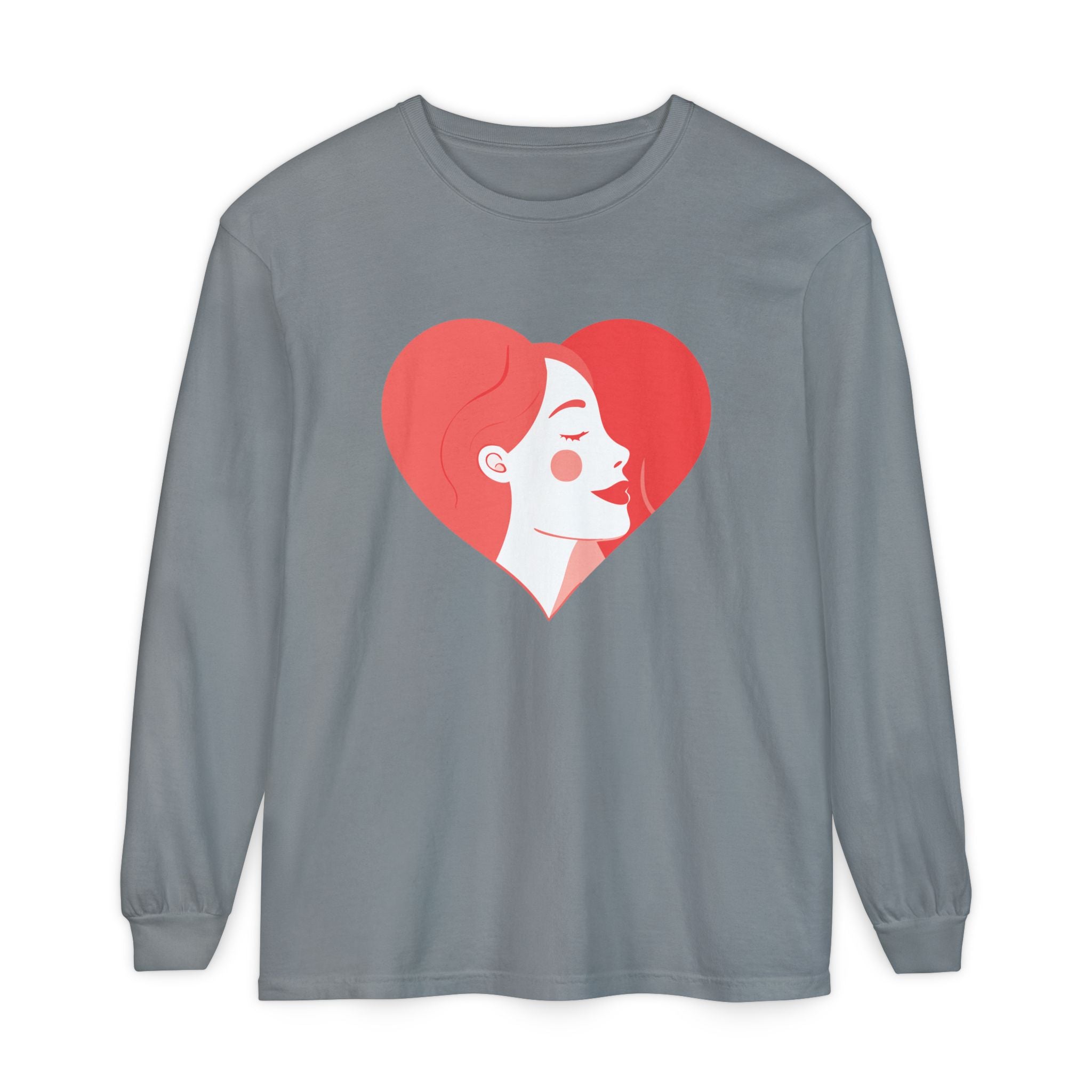 Heart Portrait Long Sleeve Tee — Romantic Red Lady Graphic