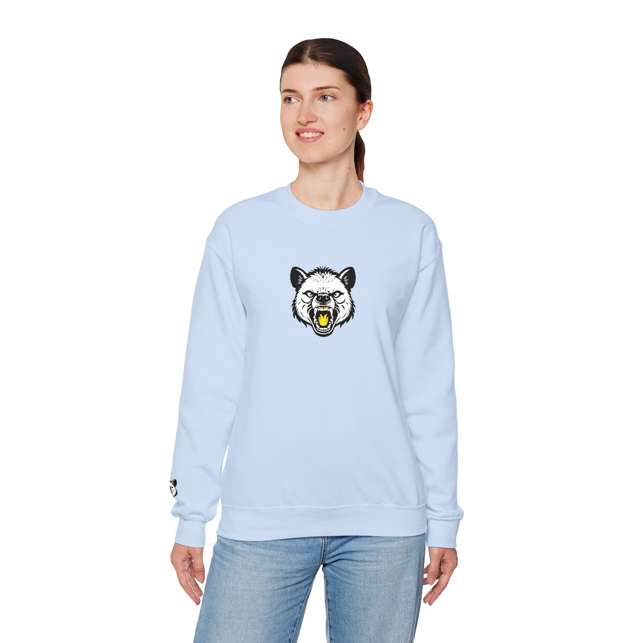 Roaring Hyena Face Graphic Embroidered Crewneck Sweatshirt