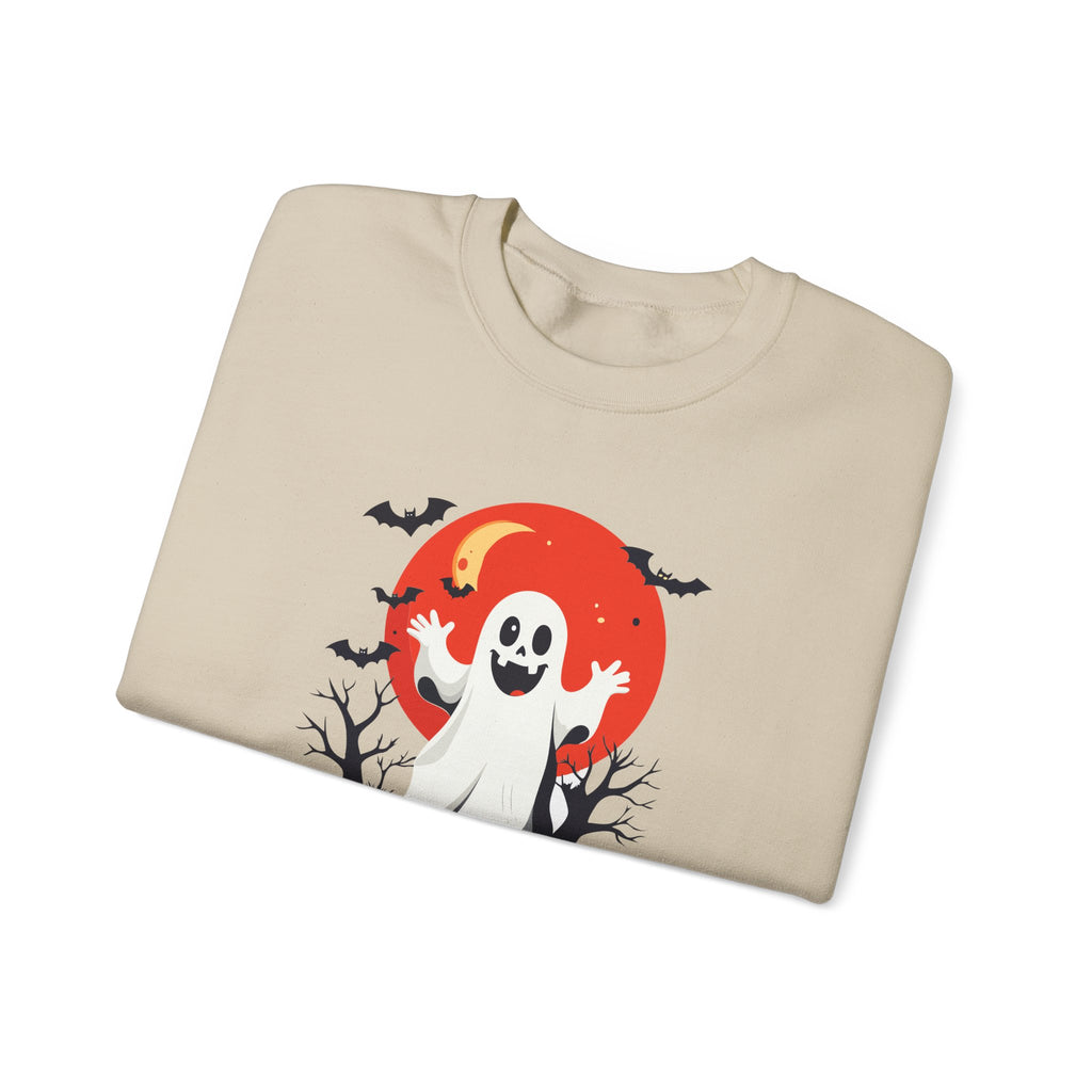 Crewneck Sweatshirt - Cute Ghost & Red Moon Halloween Design