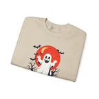 Crewneck Sweatshirt - Cute Ghost & Red Moon Halloween Design