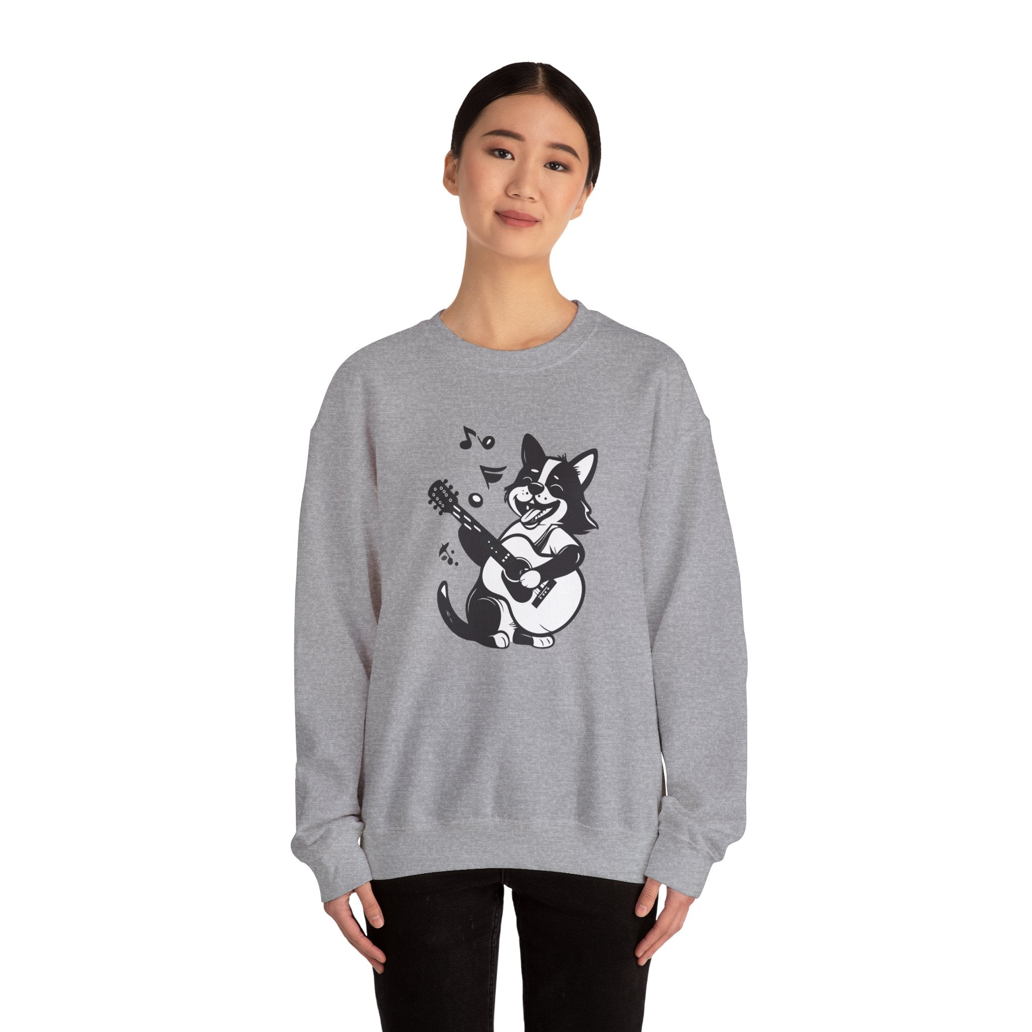 Corgi Playing Guitar Sweatshirt Cute Musical Dog Crewneck