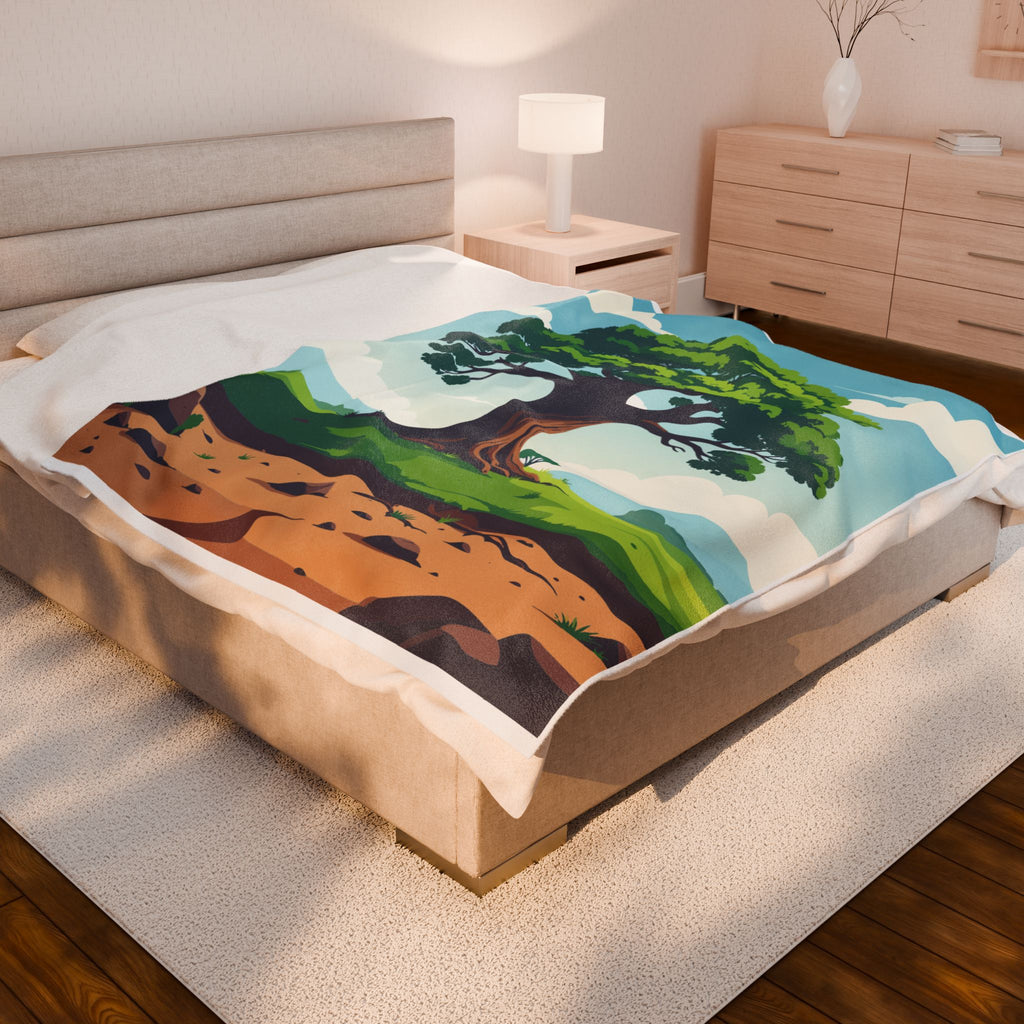 Tree of Life Velveteen Plush Blanket Cozy Illustrated Nature Throw