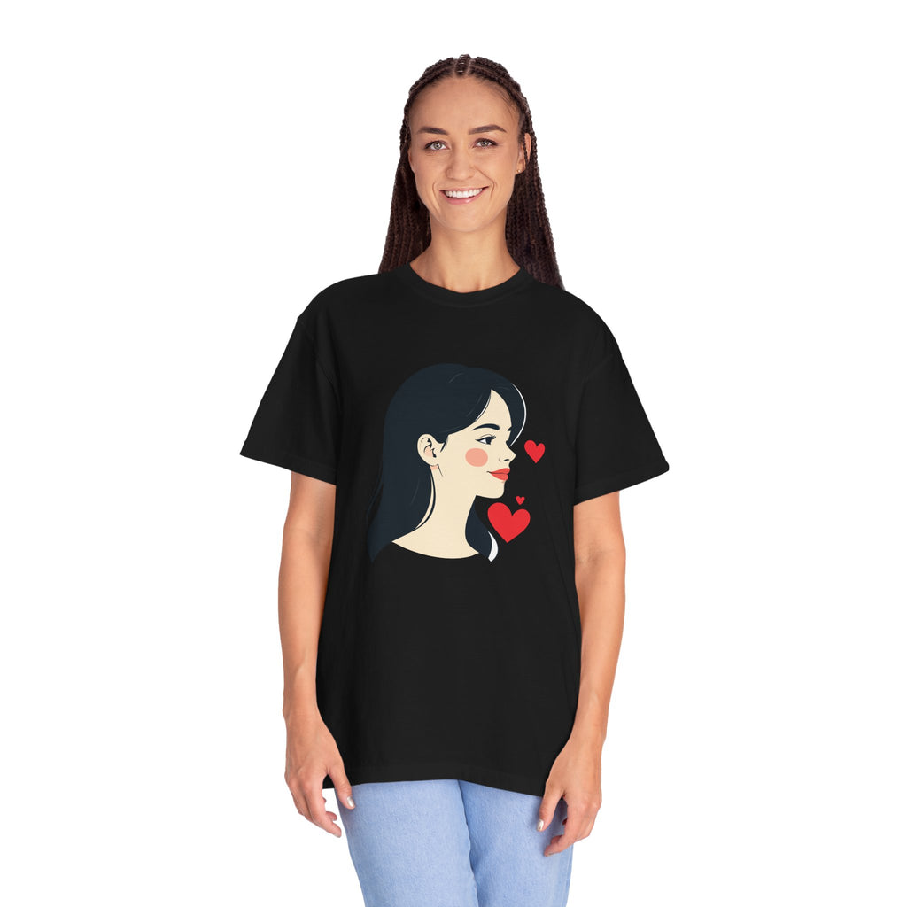 T-Shirt — Minimal Cute Girl Profile with Hearts Graphic