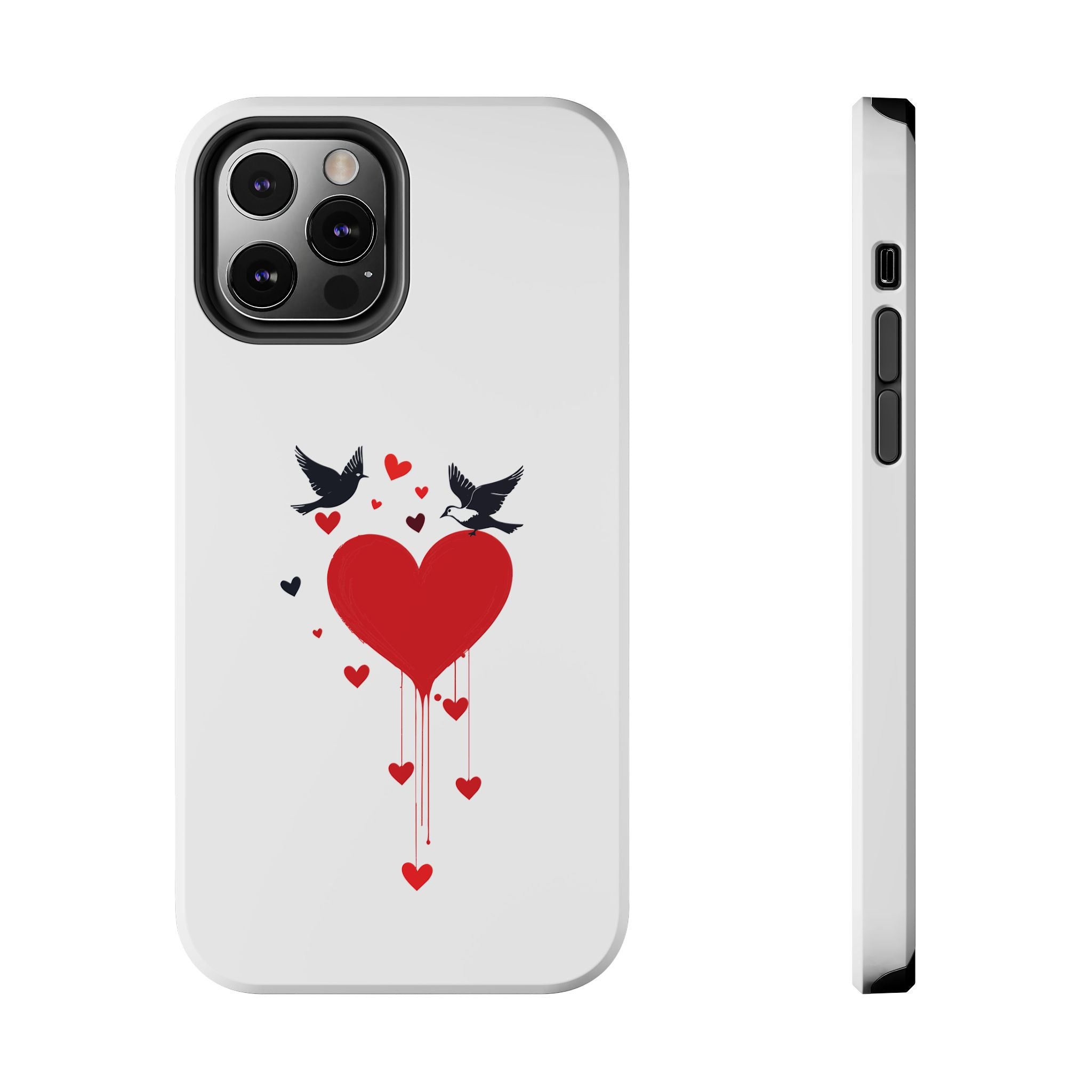 Tough Phone Case Red Dripping Heart with Doves Valentine's Protection