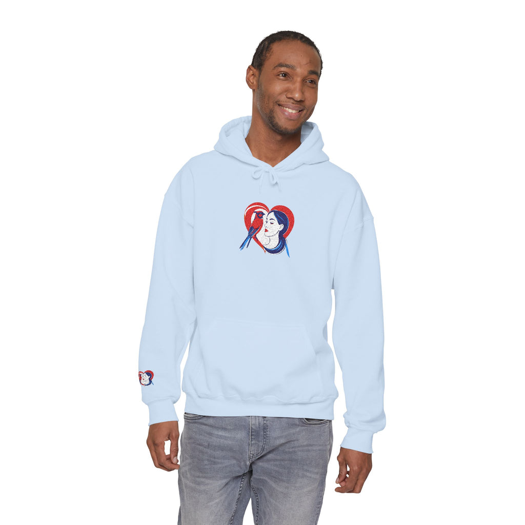 Embroidered Hoodie Patriotic Heart Portrait Graphic Hooded Sweatshirt