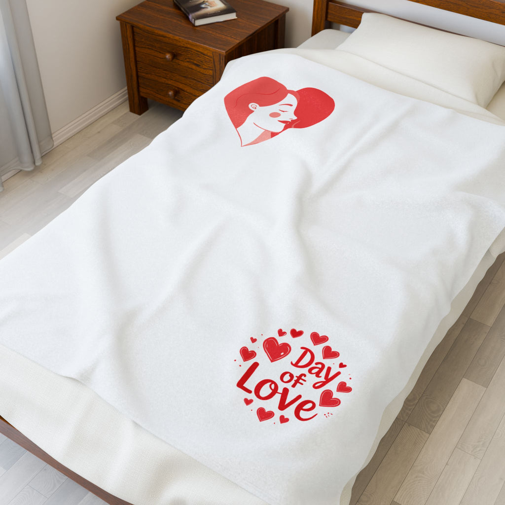 Velveteen Plush Blanket — 'Day of Love' Heart Portrait Throw (Valentine’s Cozy Gift)