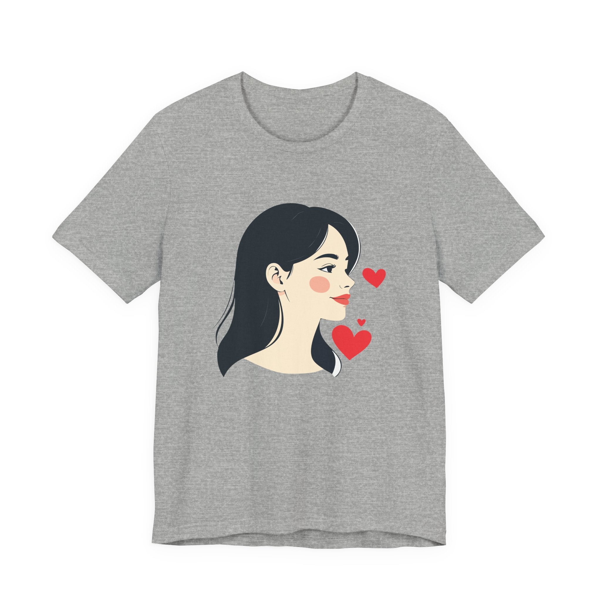 Women’s Portrait Tee with Heart Accents – Cute Kawaii Girl Graphic T-Shirt