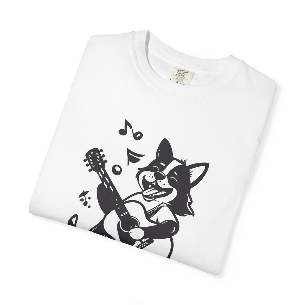 Corgi Playing Guitar T-Shirt  Cute Musical Dog Tee Rockstar Design