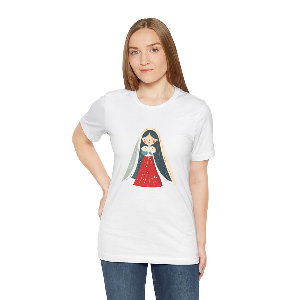 Virgin Mary Illustration Tee — Cute Nativity T-Shirt
