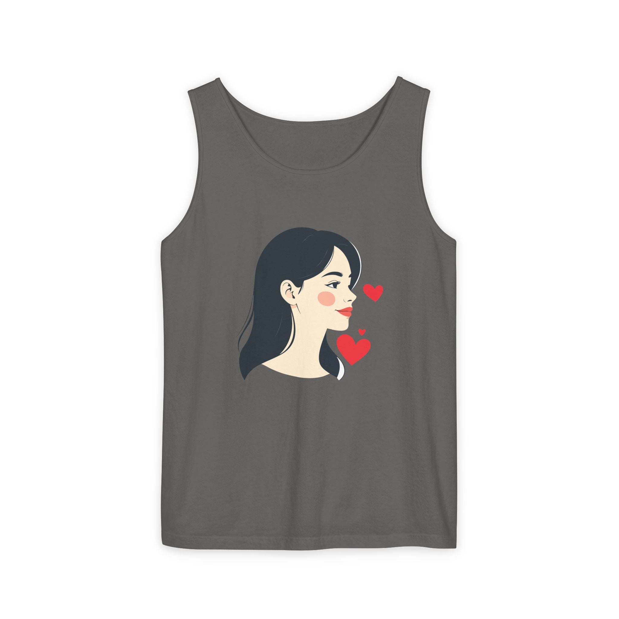 Kawaii Girl Portrait Tank Top Cute Heart Illustration Graphic Tank