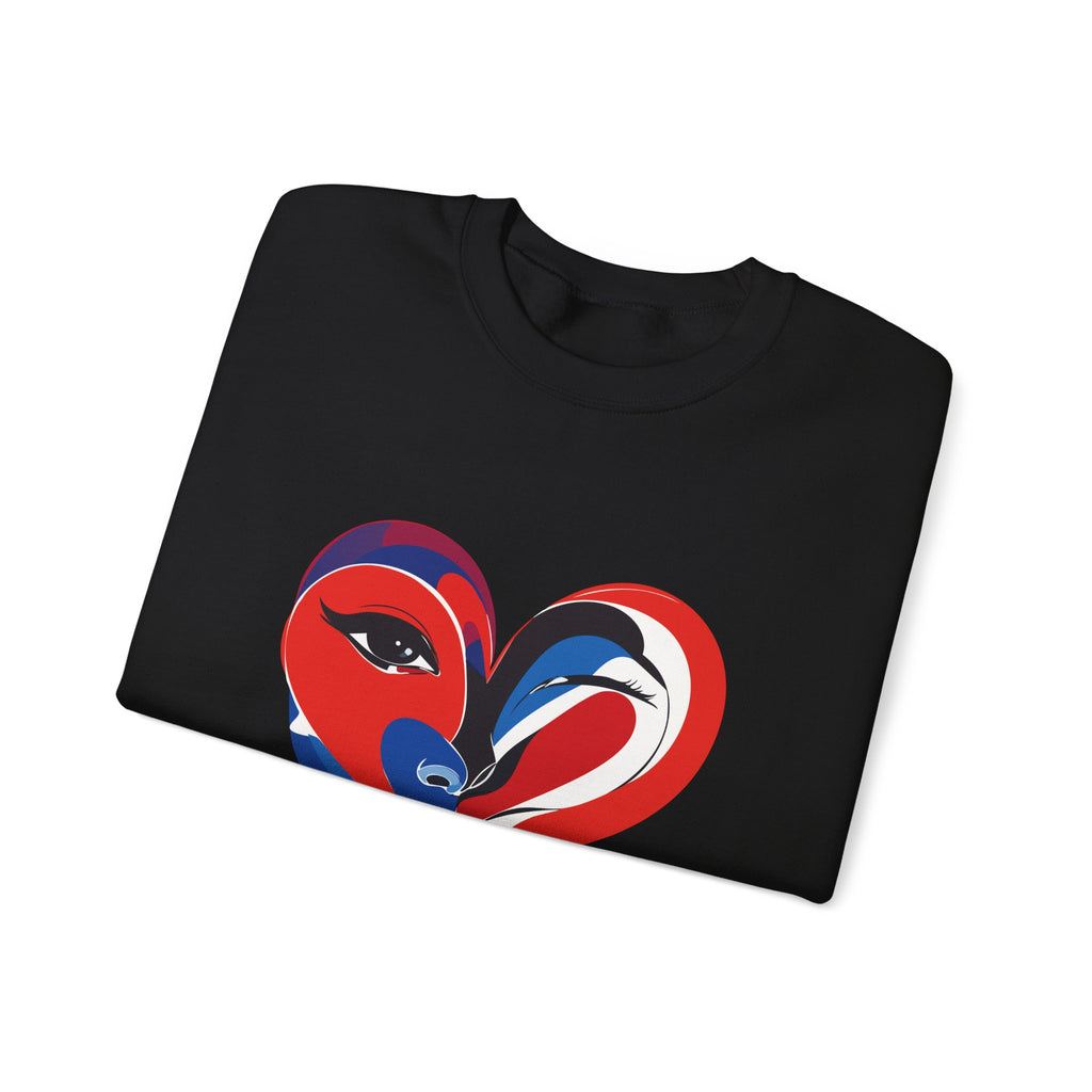 Heart Face Crewneck Sweatshirt Abstract Red & Blue Love Graphic