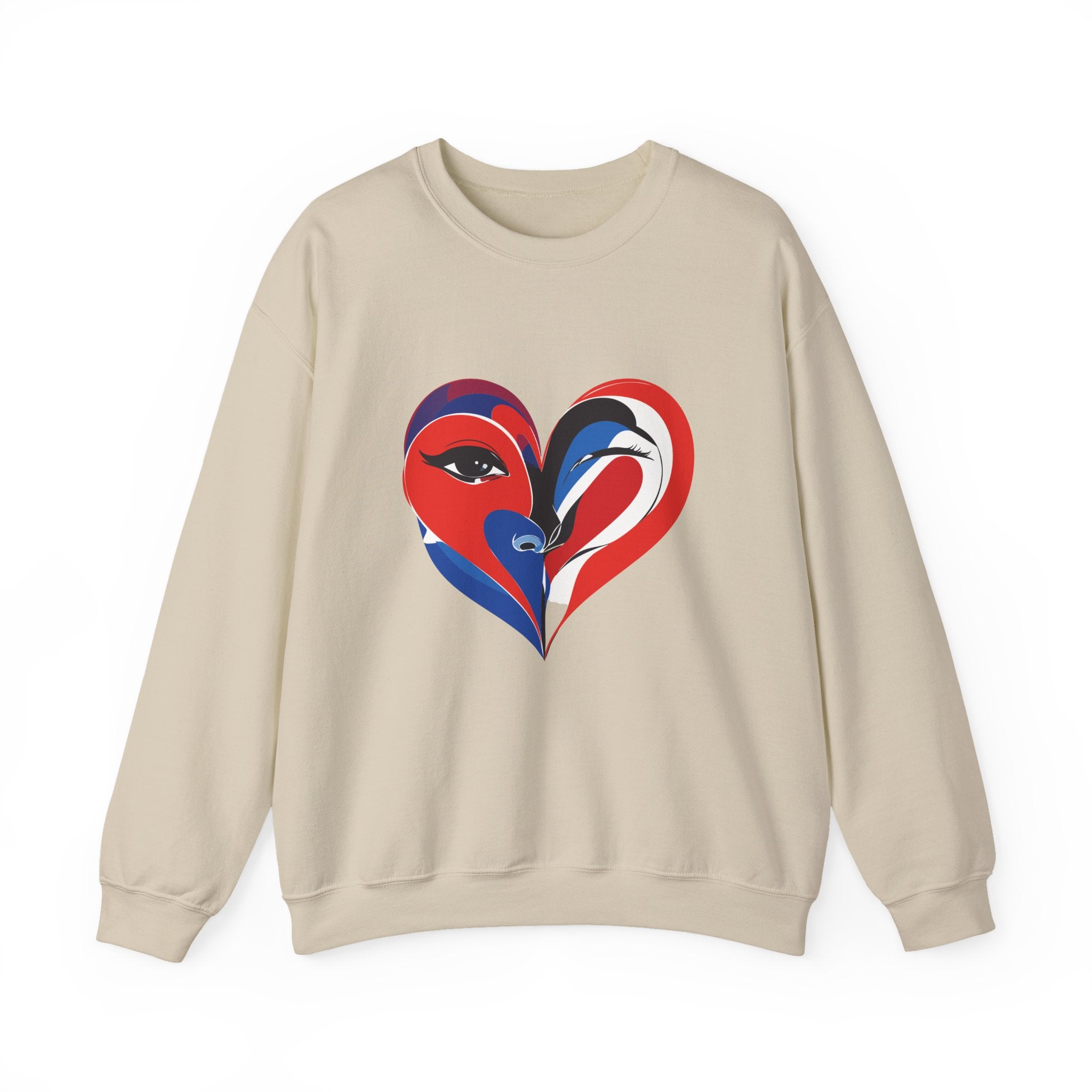 Heart Face Crewneck Sweatshirt Abstract Red & Blue Love Graphic