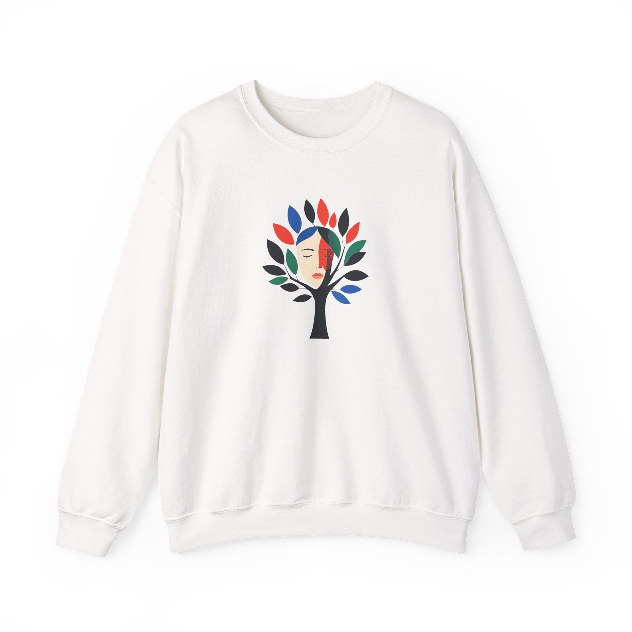 Crewneck Sweatshirt Colorful Tree of Life Face Graphic