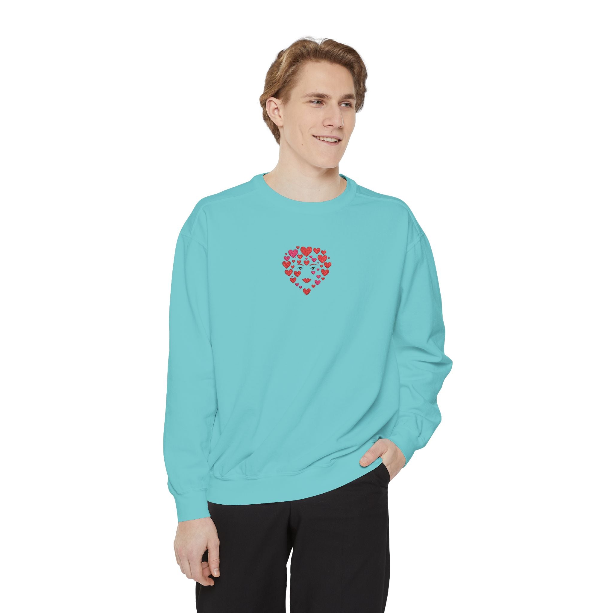 Heart Cluster Sweatshirt Small Red Heart Design Valentine's Day Casual Pullover