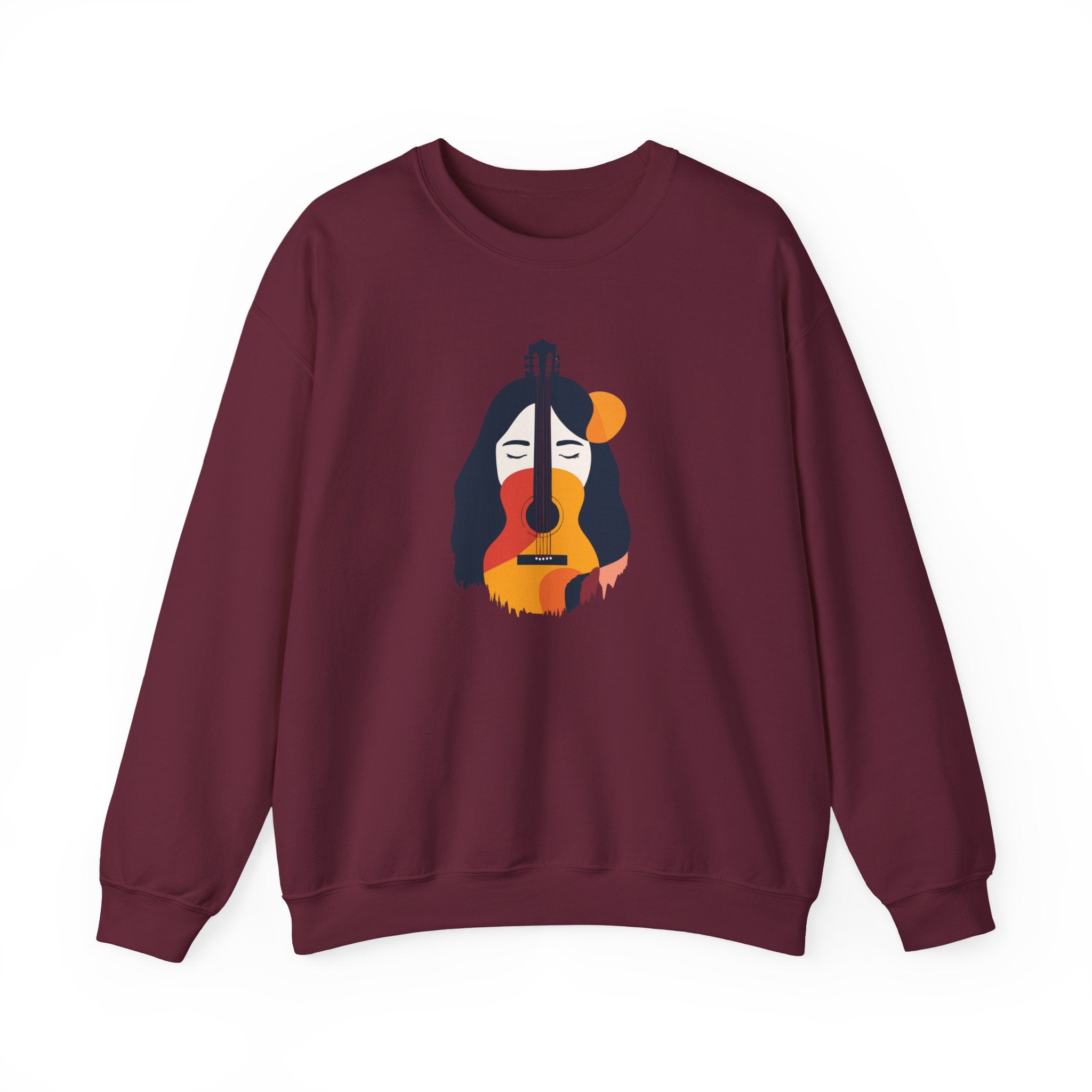 Guitar Face Crewneck Sweatshirt Abstract Musician Graphic Pullover
