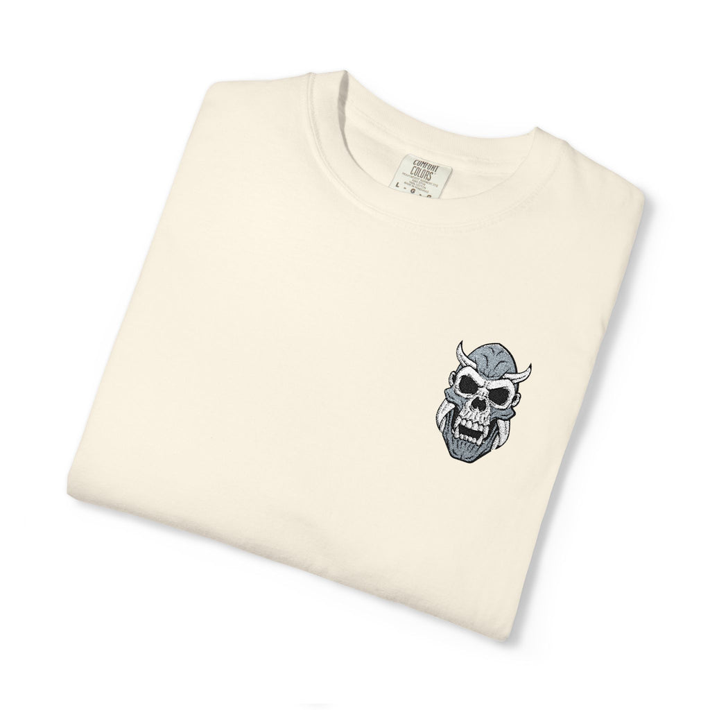 Embroidery Skull Rose T-Shirt Minimal Floral Skull Pocket Tee