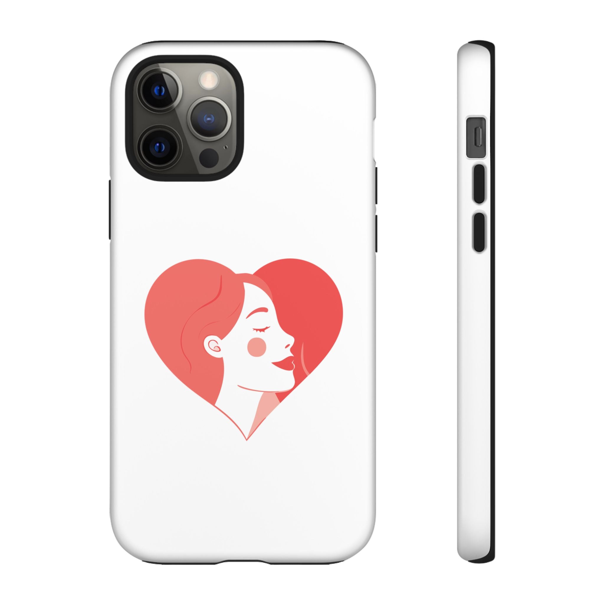 Phone Case — Minimal Heart Portrait Protective Tough Case (Pink Girly Love Design)