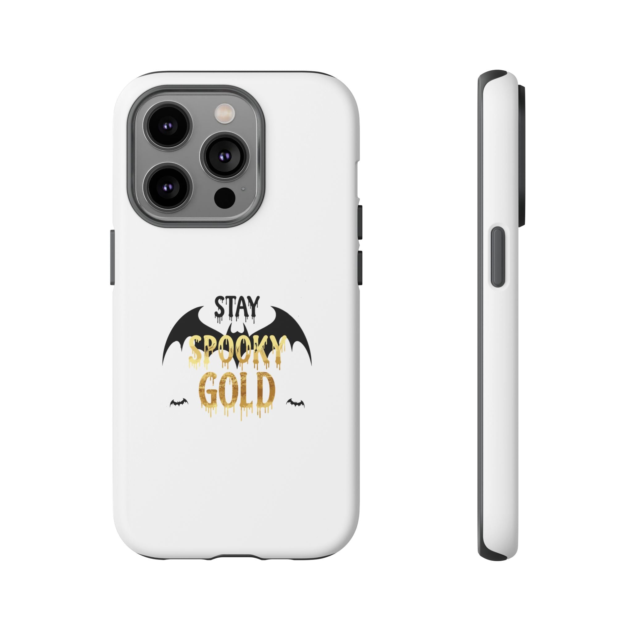 Stay Spooky Gold Phone Case Halloween Bat Design
