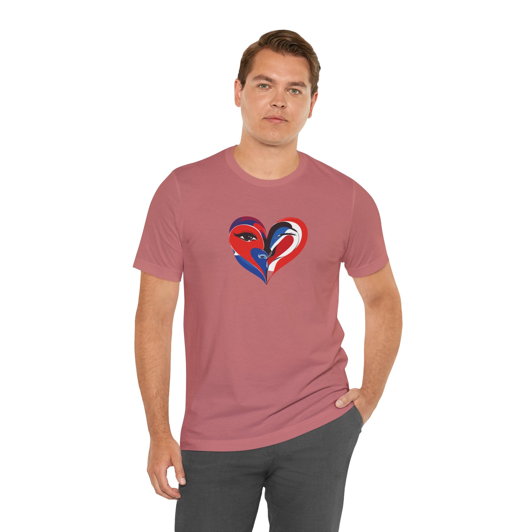 Heart Portrait Tee Romantic Face Heart Graphic T‑Shirt