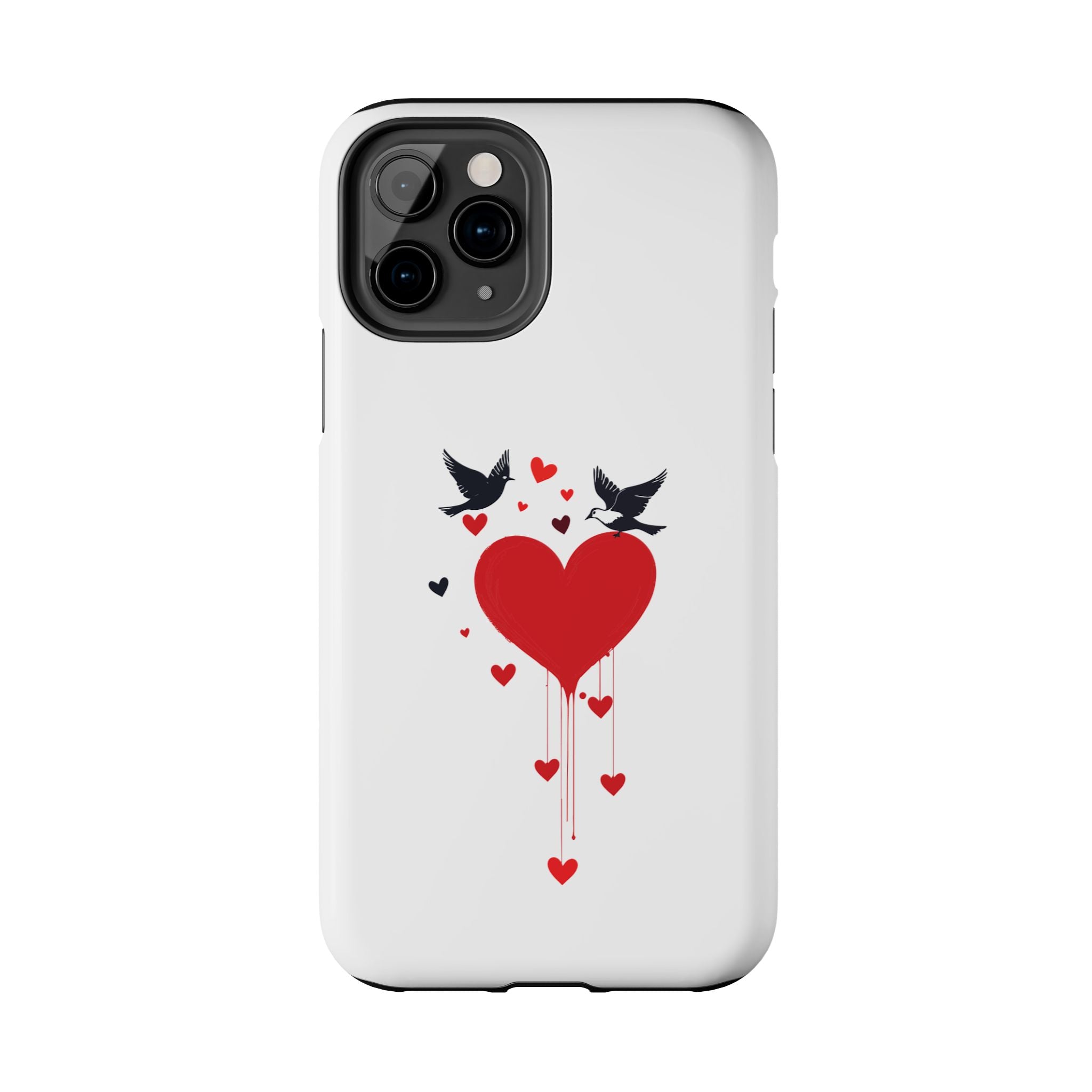 Tough Phone Case Red Dripping Heart with Doves Valentine's Protection