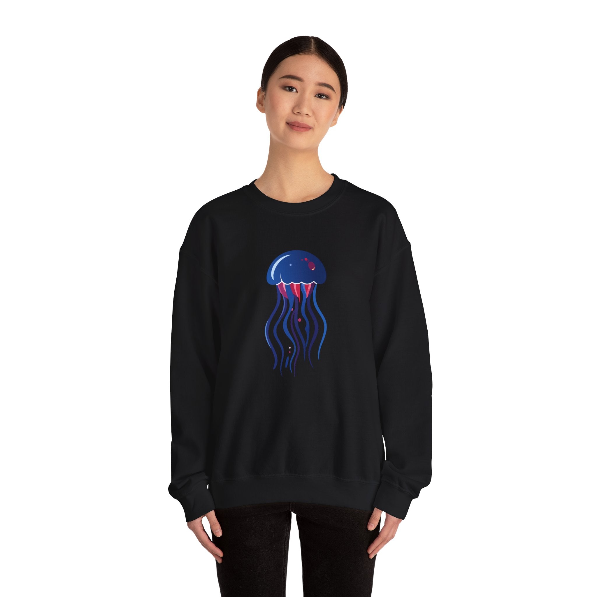 Jellyfish Graphic Crewneck Sweatshirt Cute Blue & Pink Ocean Animal Tee for Beach Lovers