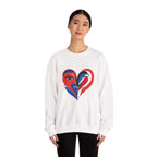 Heart Face Crewneck Sweatshirt Abstract Red & Blue Love Graphic