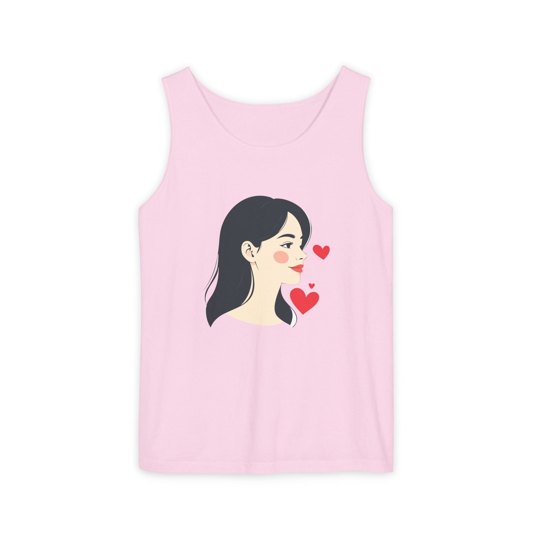 Kawaii Girl Portrait Tank Top Cute Heart Illustration Graphic Tank