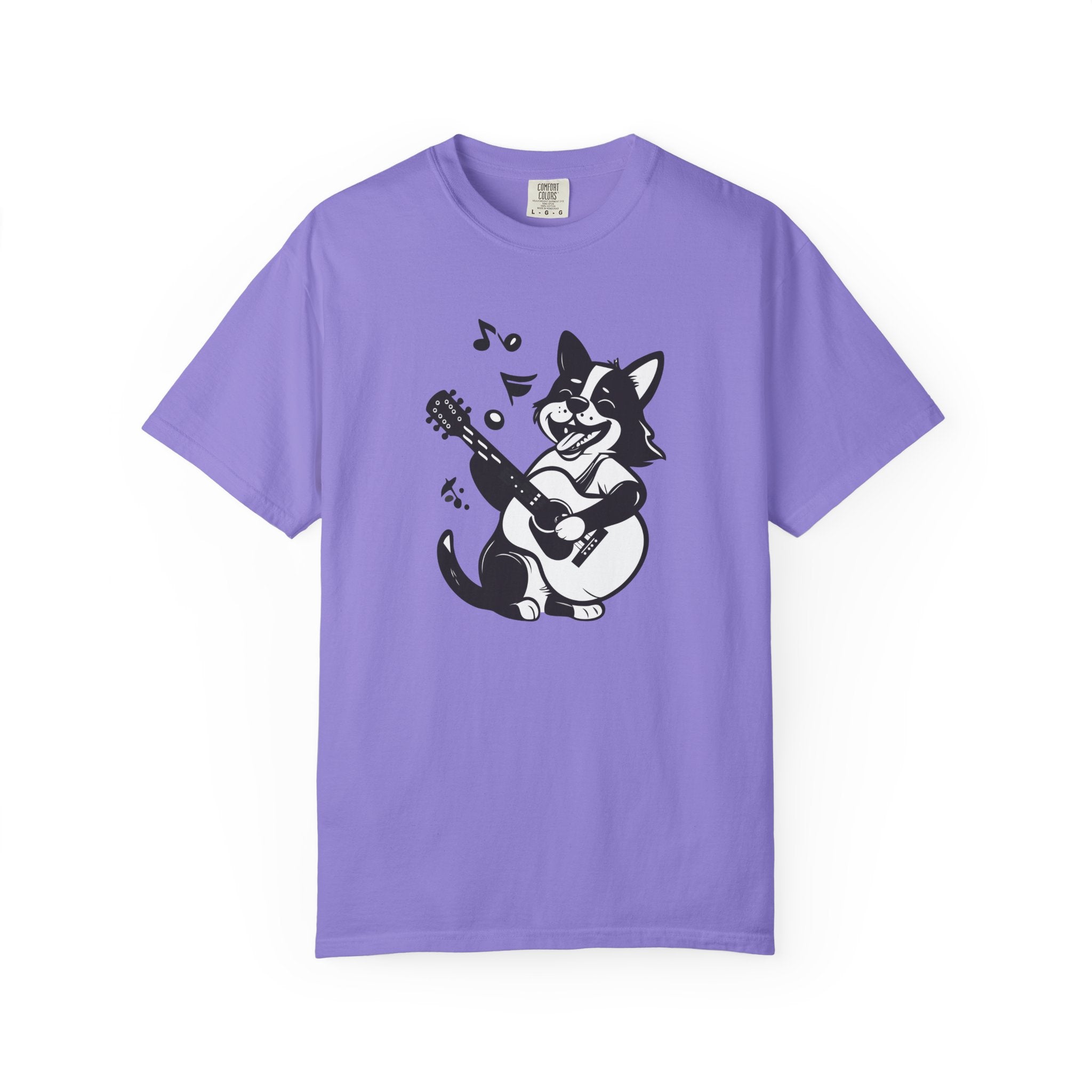 Corgi Playing Guitar T-Shirt  Cute Musical Dog Tee Rockstar Design