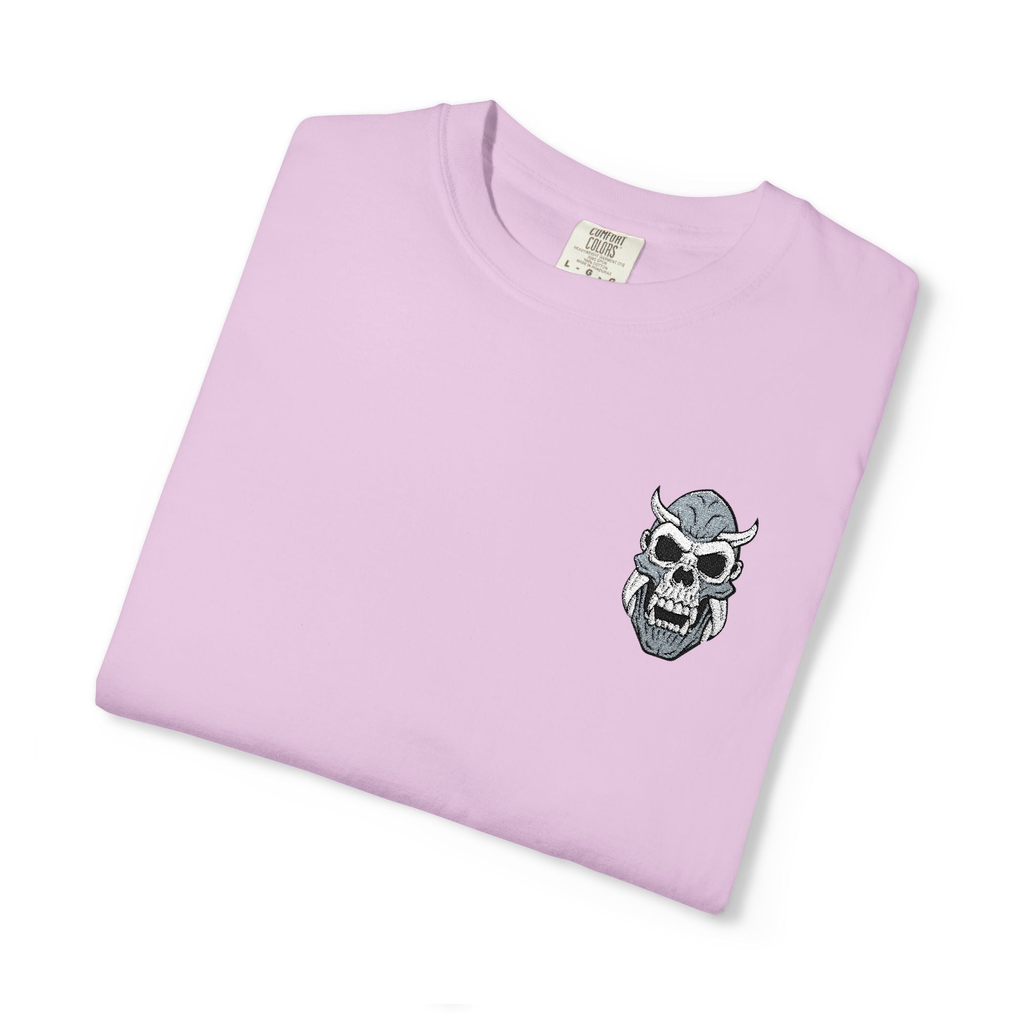 Embroidery Skull Rose T-Shirt Minimal Floral Skull Pocket Tee