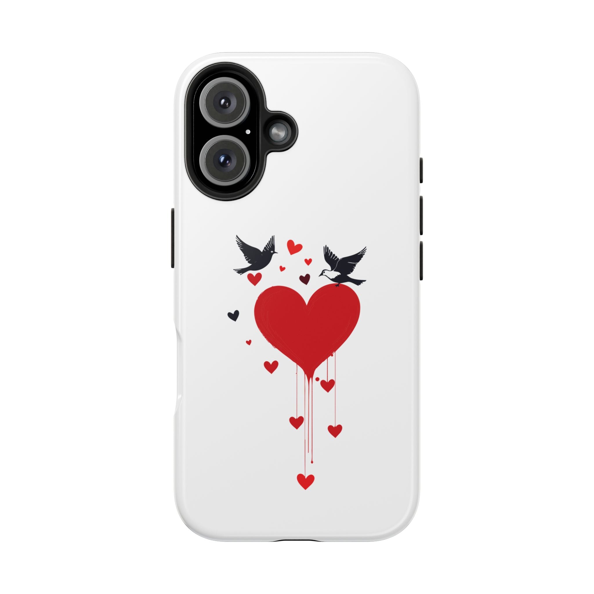 Tough Phone Case Red Dripping Heart with Doves Valentine's Protection
