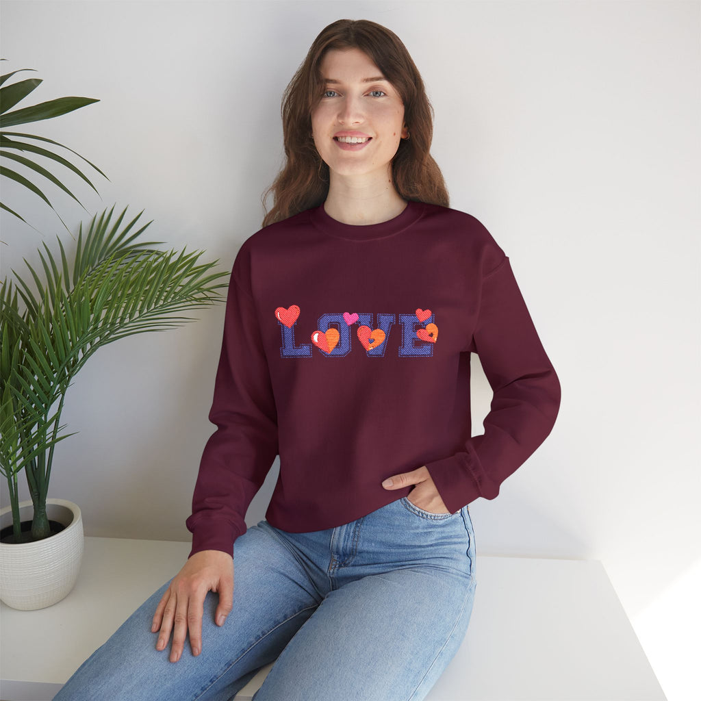 LOVE Floral Crewneck Sweatshirt Heart Pattern Cozy Pullover