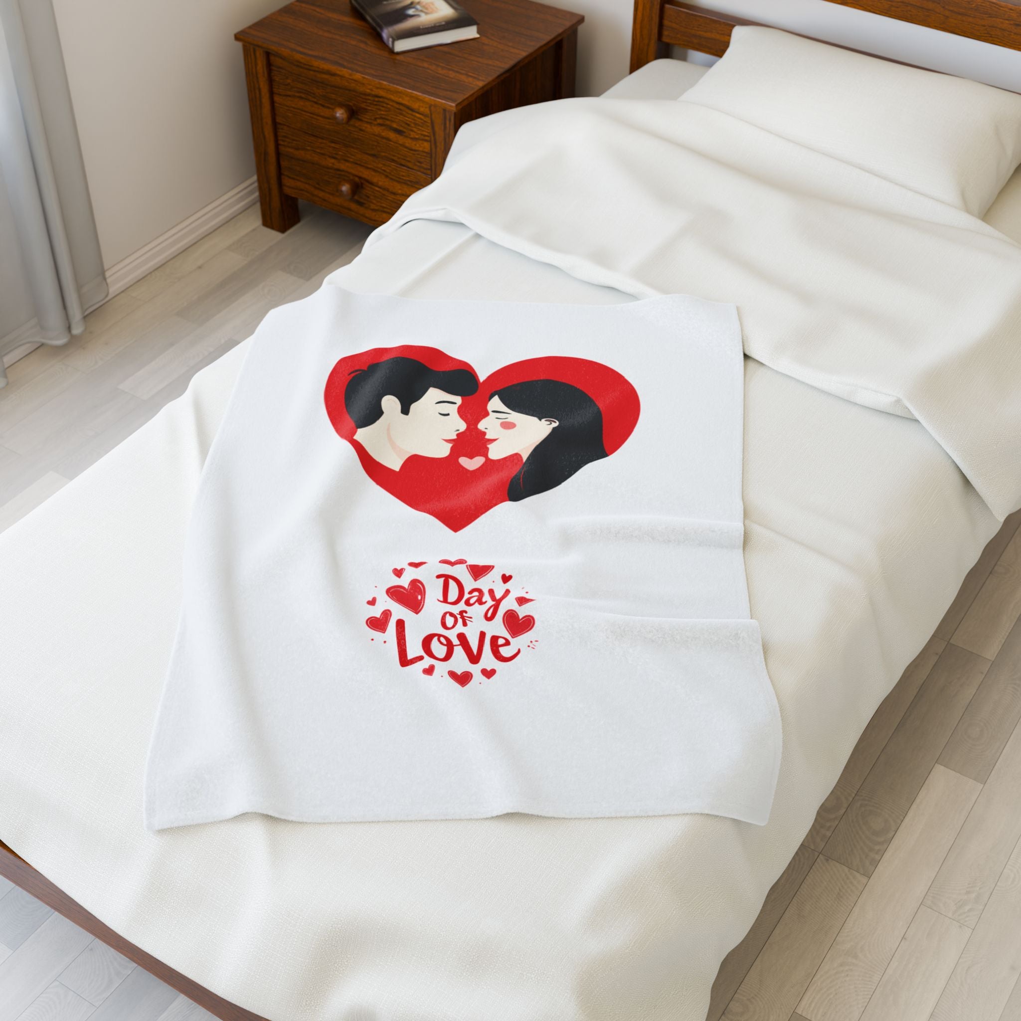 Valentine's Day Plush Blanket — 'Day of Love' Couple Heart Design