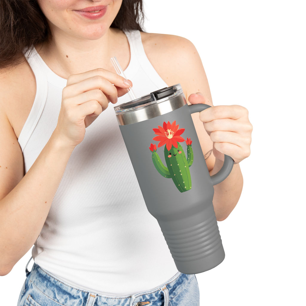 Cactus Flower 40oz Insulated Travel Mug Cute Sunny Succulent Tumbler