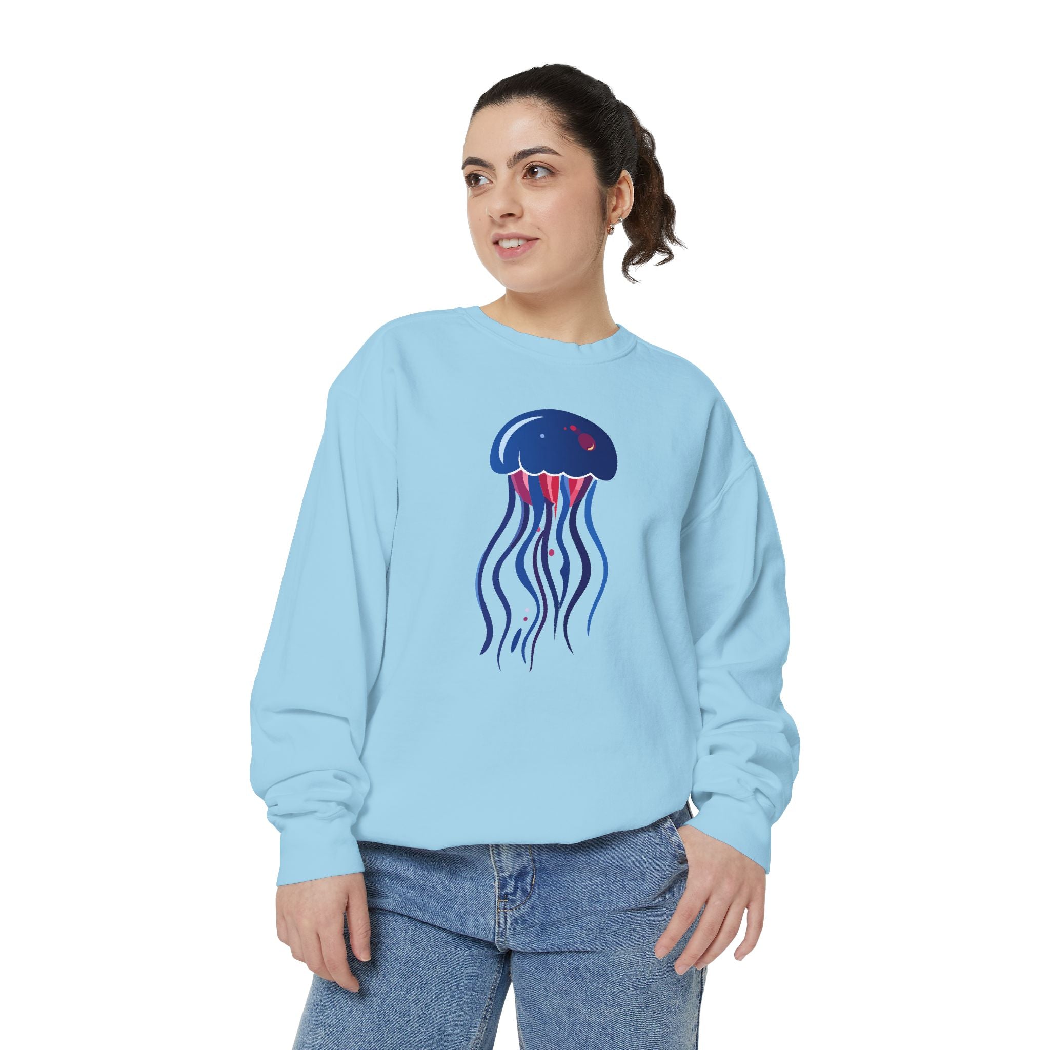 Jellyfish Graphic Sweatshirt Nautical Blue Ocean Crewneck