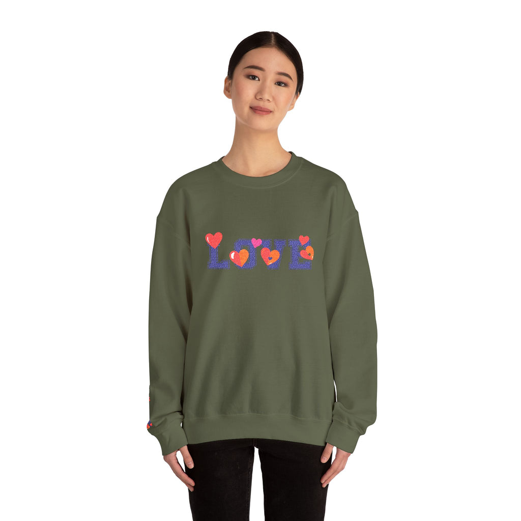 LOVE Floral Crewneck Sweatshirt Heart Pattern Cozy Pullover