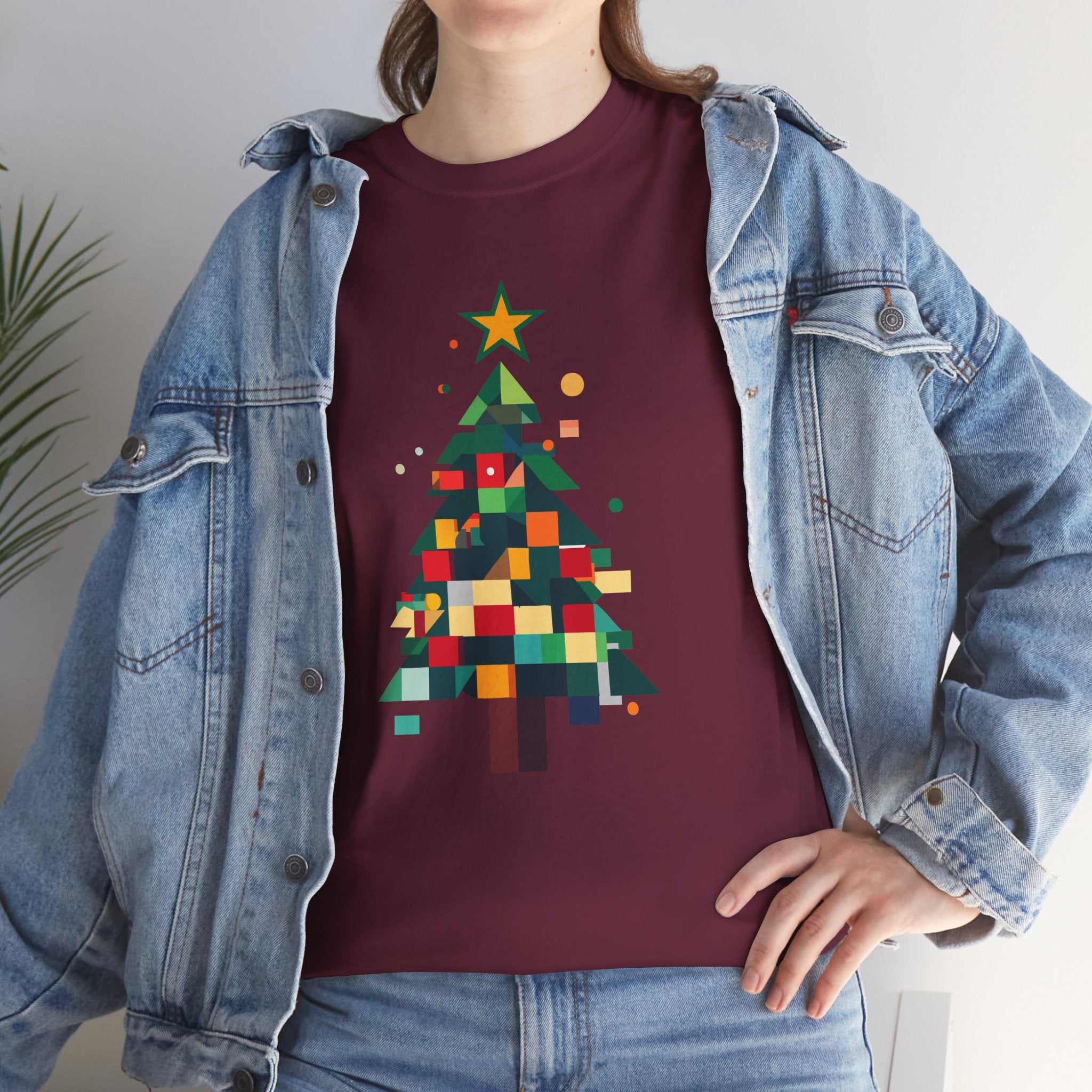 Christmas Tree Graphic Tee Modern Pixelated Holiday T-Shirt