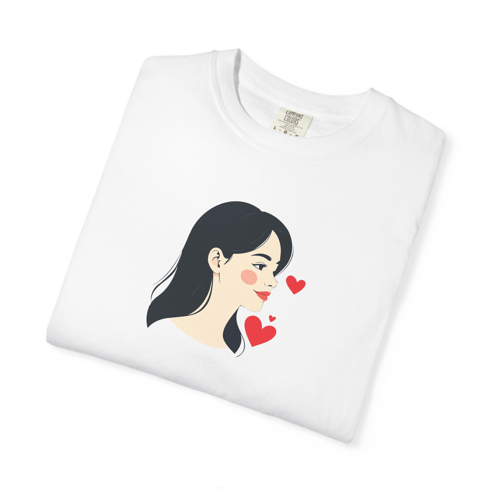 T-Shirt Minimal Cute Girl Profile with Hearts Graphic