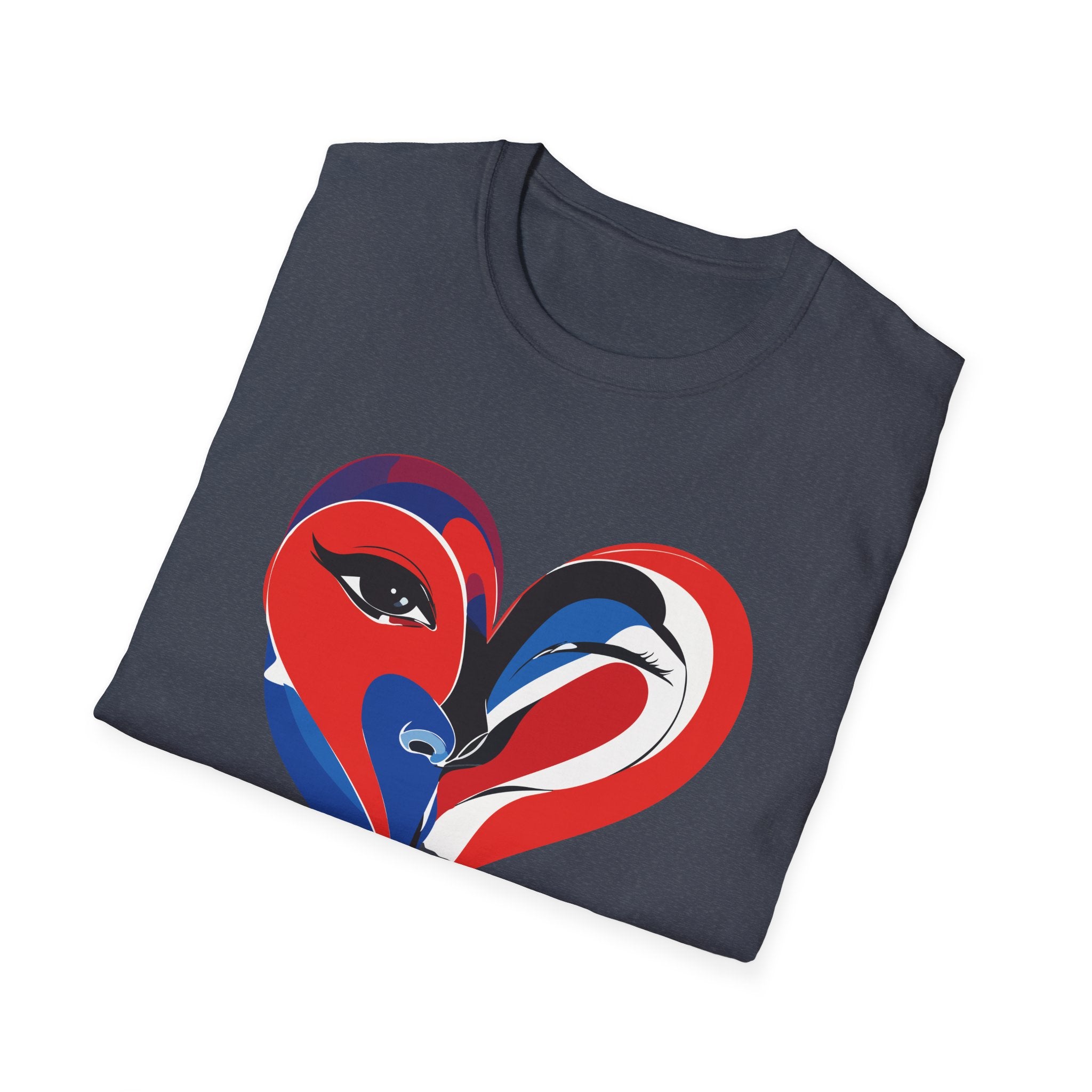 Heart Face Graphic T‑Shirt Red & Blue Abstract Love Design